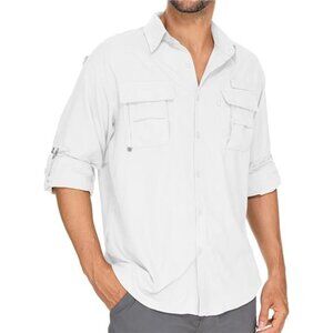 Mens Safari Shirts Long Sleeve UV Protection Hiking Fishing UPF 50+ Quick Dry